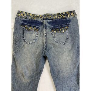 Akademiks AKDMKS Womens sz 27 cuffed royal capri Jeans Embellished sequins
